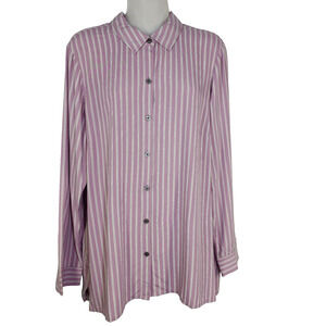 J Jill Womens Top Blouse Medium Petite Purple Striped Long Sleeve Button Viscose